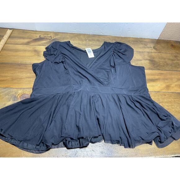 Torrid Black Mesh Surplice Flutter Sleeve Babydoll Top Plus Size 5X - Picture 1 of 9